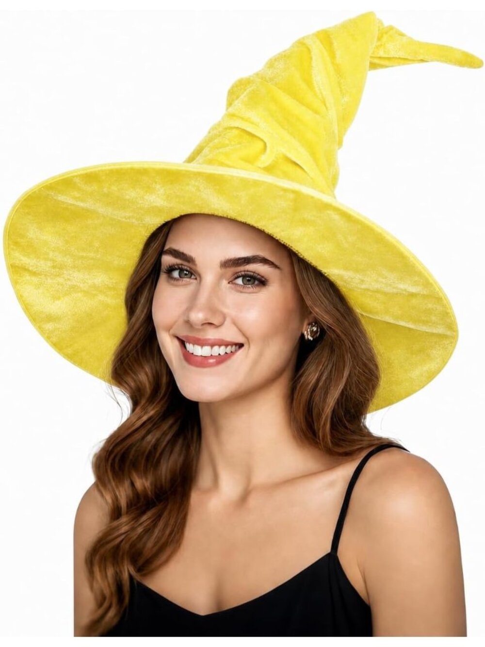 🎃Women's Yellow Adult Ruched Folded Look Curved Brim Halloween Witches Hat